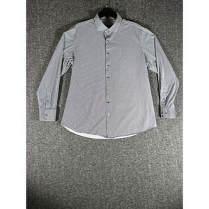 Bugatchi OoohCotton Tech Shirt Mens XL Navy White Stripe 8-Way Stretch LS